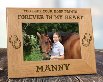 Horse Memorial Frame, Personalized, You Left Your Hoof Prints Forever In My Heart or Forever In Our Hearts - Fast Ship