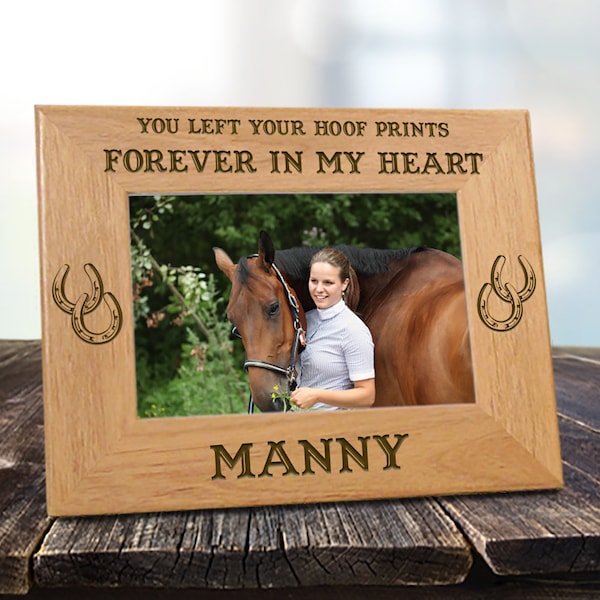 Horse Memorial Frame, Personalized, You Left Your Hoof Prints Forever In My Heart or Forever In Our Hearts - Fast Ship