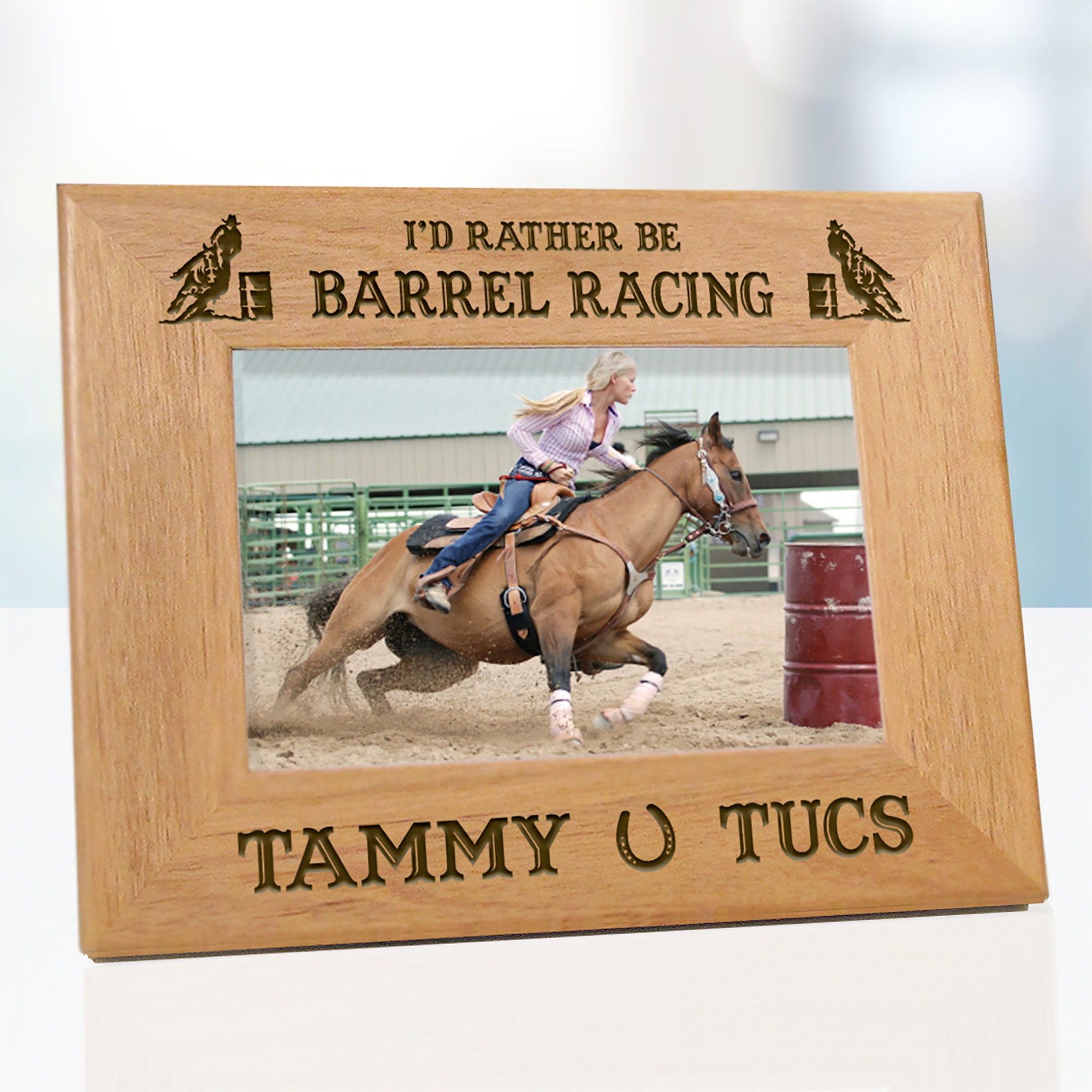 Barrel Racer Going In Racing Rodeo Horse Picture Frame 5"x7" H 