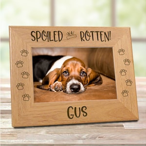 Spoiled Rotten Personalized Dog Picture Frame, Engraved Wood Photo Frame, Great Gift For Birthday, Mothers Day, Christmas & Dog Adoption