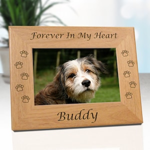 Dog Sympathy Frame - Forever In My Heart ..or.. Our Hearts - Personalized With Name - Free Sympathy Card - Fast Ship