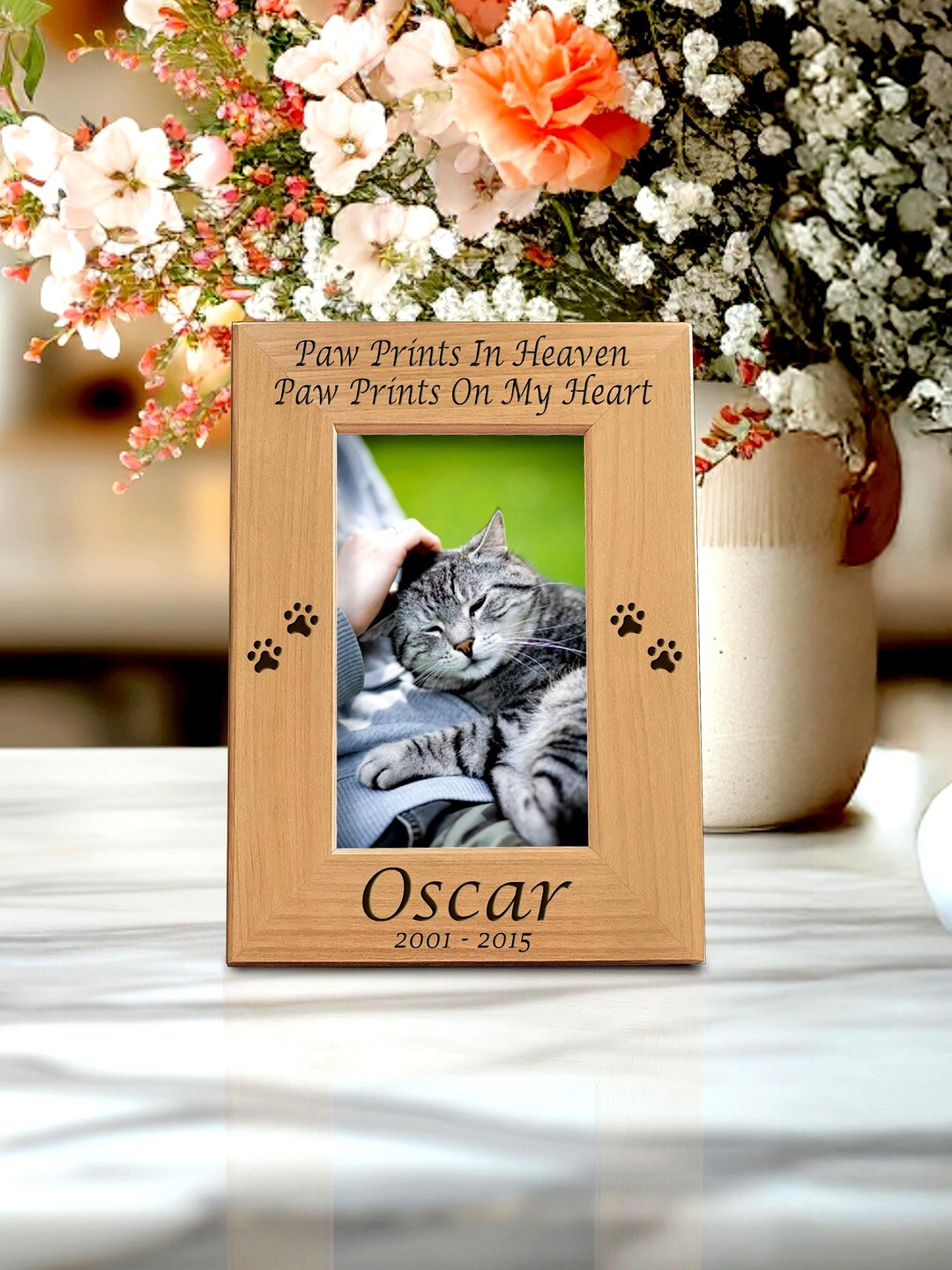 Paw Prints in Heaven Cat Memorial Frame, Personalized Family Pet Loss ...