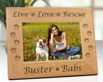 5x7 Live Love Rescue Dog Picture Frame Personalized with Names, Photo Frame for Pet Lover, Pet Adoption Gift, Pet Rescue Gift. Dog Mom