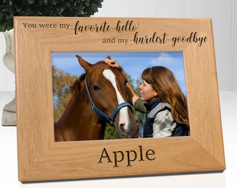 Favorite Hello Personalized Horse Loss Photo Frame, Custom Equine Memorial Gift, Engraved Wooden Remembrance Keepsake, Stable Decor