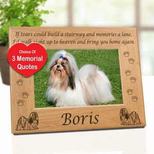 5x7 Shih Tzu Hundefotorahmen, individuelles Hunderasse Geschenk, graviert mit einer Auswahl von 3 Erinnerungszitaten, Haustierliebhaber-Gedenkbilderrahmen für Kinder