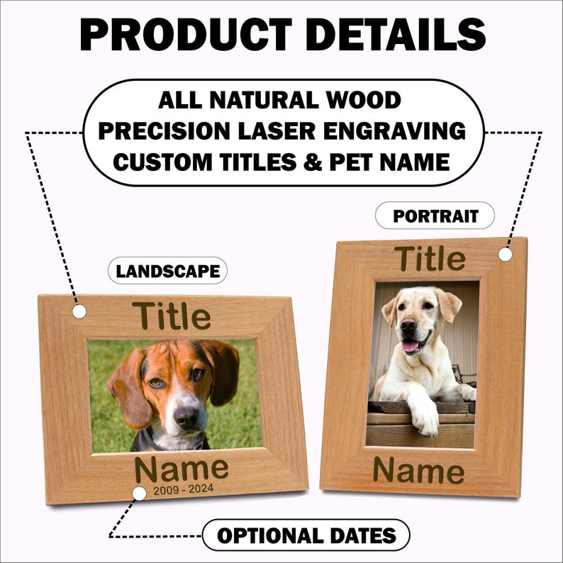 Regalo personalizado para el cumpleaños de la mamá perruna y el Día de la Madre, retrato personalizado de tu mascota, marco de fotos de madera grabado. imagen 5