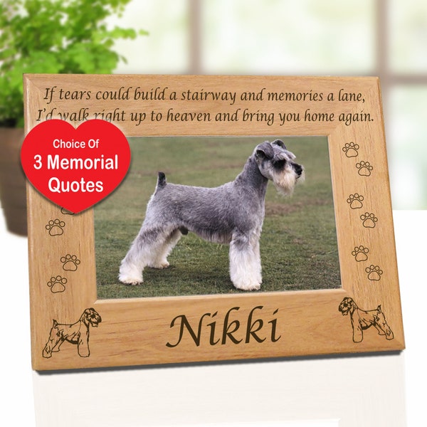 4x6 Miniature Schnauzer Memorial Frame. Dog Breed Art Design with Choice of 3 Remembrance Quotes. Gift Idea for Mini Schnauzer Pet Lovers.