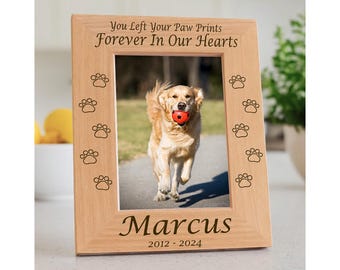 Dog Memorial Frame Personalized Pet Photo Sympathy Gift Engraved Wooden Keepsake Custom Canine Remembrance Present
