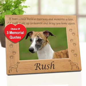 Marco de fotos de galgo, regalo de madera grabado, diseño de raza de perro galgo, elección de 3 citas de recuerdo, marco de pérdida de perro para mamá de perro galgo