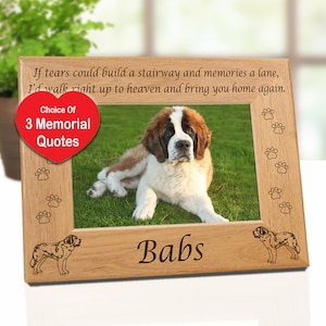 5x7 Saint Bernard Personalized Memorial Picture Frame. Pet Keepsake Gift 3 Remembrance Quotes. Dog Breed Art Gift for St Bernard Lovers.