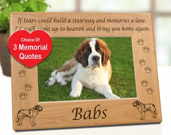 5x7 Saint Bernard Personalized Memorial Picture Frame. Pet Keepsake Gift 3 Remembrance Quotes. Dog Breed Art Gift for St Bernard Lovers.