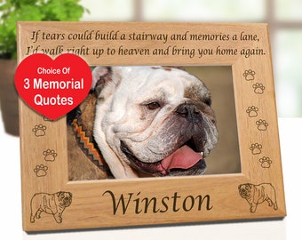 English Bulldog Dog Memorial Picture Frame, Custom Name, If Tears Poem, Dog Lover Gift Ideas, Free Sympathy Card, Fast Ship