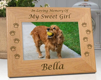 Personalized Pet Frame - In Loving Memory Of My Sweet Girl or Our Sweet Girl - Free Sympathy Card - Fast Ship