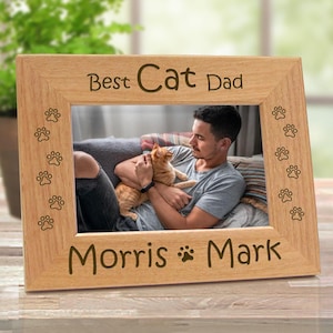 Best Cat Dad Picture Frame, Personalized with Names and Cat Paws, Funny Cat Lovers Gifts for Grandpa and Uncles, Cat Birthday Gift for Men