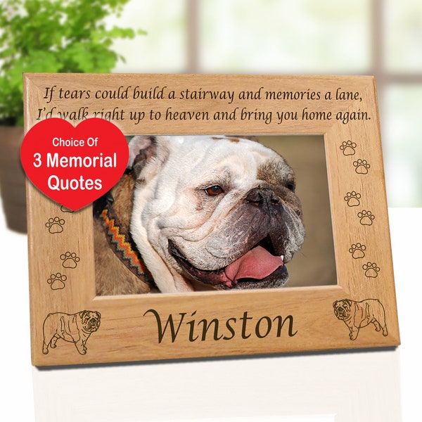 5x7 English Bulldog Photo Frame with 3 Remembrance Quotes. Dog Breed Gift for Pet Lovers. Bulldog Pet Memorial Picture Frame Birthday Gift.