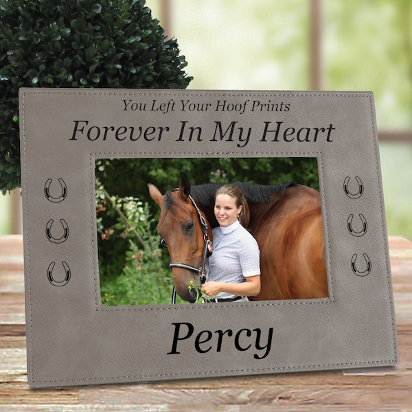Personalized Leather Horse Memorial Frame, Sympathy Gift for Horse Lover, Horse Photo Frame with Name, Gift Idea Horse Owners, Fast Ship