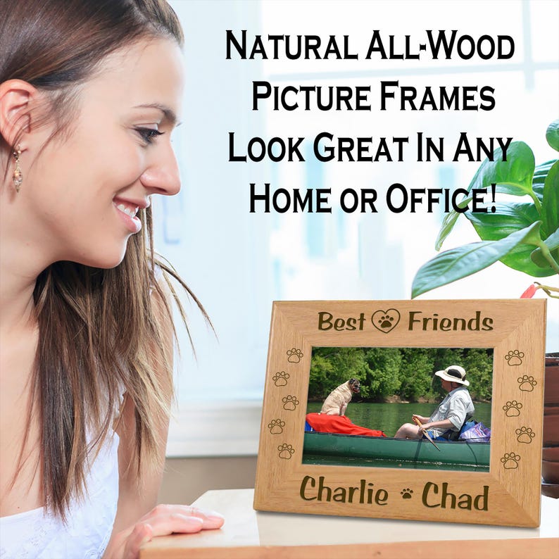 Regalo personalizado para el cumpleaños de la mamá perruna y el Día de la Madre, retrato personalizado de tu mascota, marco de fotos de madera grabado. imagen 4