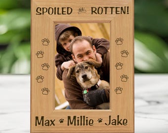 Custom Spoiled Rotten Dog Frame Engraved Wood Photo Display Personalized Pet Name Picture Frame Funny Dog Lover Present