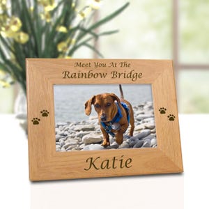 Rainbow Bridge Poem Dog Loss Gift, Real Wood Picture Frame Engraved With Name, Pet Memorial Idea for Friends, Dog Lover Custom Gift