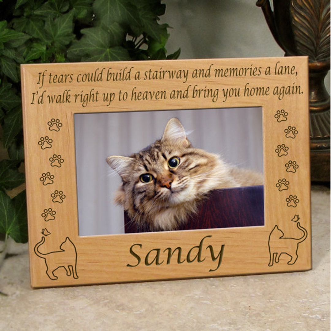 Cat Memorial Frame, Picture Frame, Cat & Butterfly, If Tears Poem, Paw Prints, Personalized With
