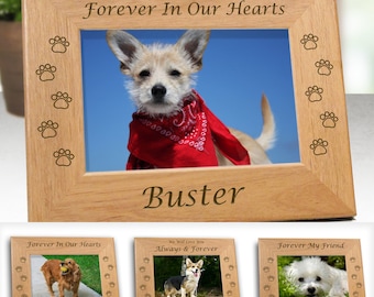 Custom Name 5x7 Dog Paw Memorial Picture Frame with Choice of 8 Remembrance Quotes. Sturdy Wood Photo Frame, Fast Ship & Sympathy Card