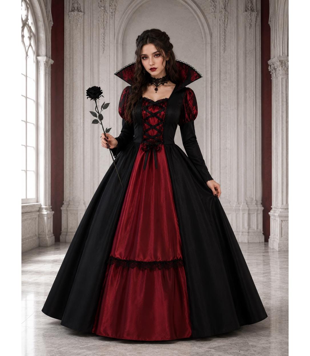 red and black dress costume Gothic Color:White Cream Oak Polyester Care summer baby outfit BONNTEE Empire Waist A-Line