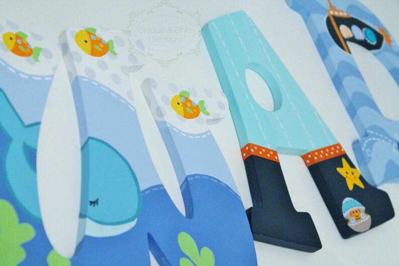 Underwater Ocean Whale And Submarine Nautical Themed Wooden Letters For Nursery Or Bedroom