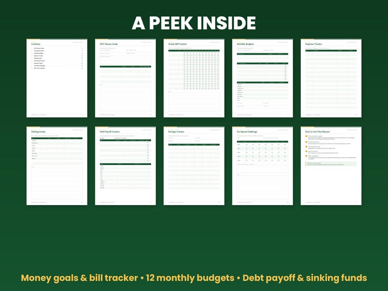 Preview grid of pages inside the 2027 budget planner