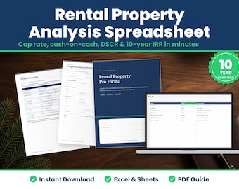Rental Property Analysis Spreadsheet, Cap Rate Calculator, Cash on Cash Return, DSCR, IRR, Real Estate Deal Analyzer Excel Google Sheets