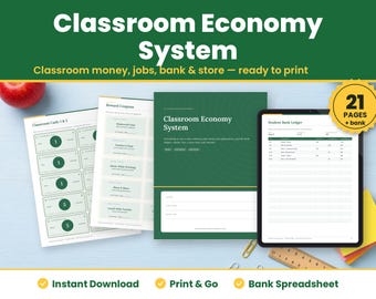 Classroom Economy System Printable, Classroom Money, Classroom Jobs, Class Bank Ledger, Reward Coupons, Class Store, Behavior Management