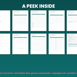 Preview grid of pages inside the speech therapy data sheets
