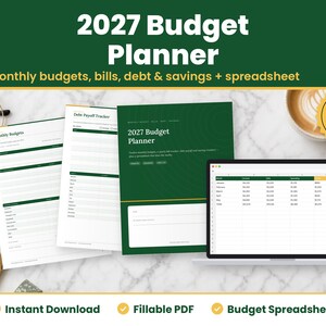 2027 Budget Planner Printable and Spreadsheet, Fillable Monthly Budget PDF, Bill Tracker, Debt Payoff, Savings and Sinking Funds, Letter A4