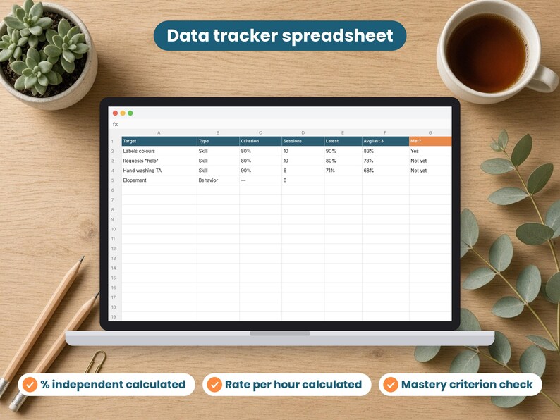 ABA Data Sheets spreadsheet shown on a laptop