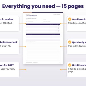 Feature callouts for the 2027 goal setting workbook page layouts