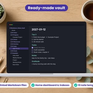 Markdown Notes Vault Template spreadsheet shown on a laptop