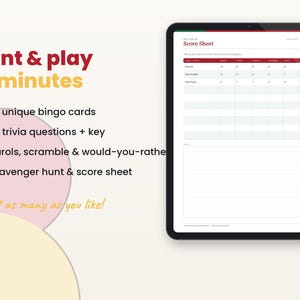 Filled-in example page of the christmas party games with key features listed