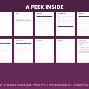 Preview grid of pages inside the perimenopause symptom tracker
