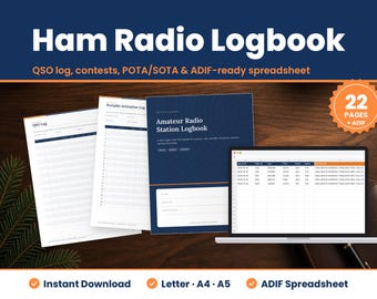 Ham Radio Log Book Printable, Amateur Radio QSO Log, POTA Logbook, Contest and Field Day Log, ADIF Spreadsheet, Letter A4 A5