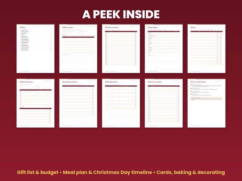 Preview grid of pages inside the christmas planner 2026