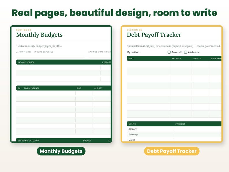 Close-up of real interior pages of the 2027 budget planner