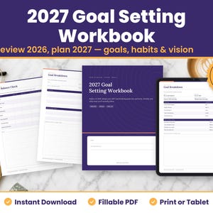 2027 Goal Setting Workbook Printable, Fillable New Year Planner PDF, Year in Review, Vision Planner, Habit Tracker and Goal Planner