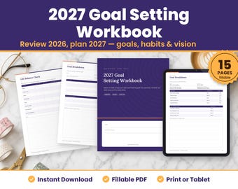 2027 Goal Setting Workbook Printable, Fillable New Year Planner PDF, Year in Review, Vision Planner, Habit Tracker and Goal Planner