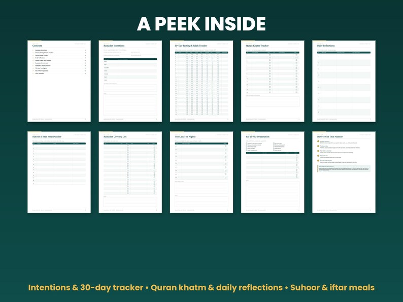 Preview grid of pages inside the ramadan planner 2027