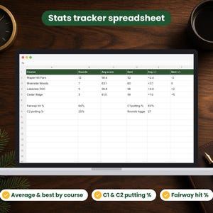 Disc Golf Scorecards spreadsheet shown on a laptop