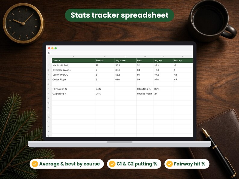 Disc Golf Scorecards spreadsheet shown on a laptop