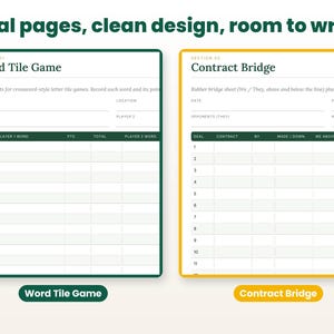 Close-up of real interior pages of the game night score sheets