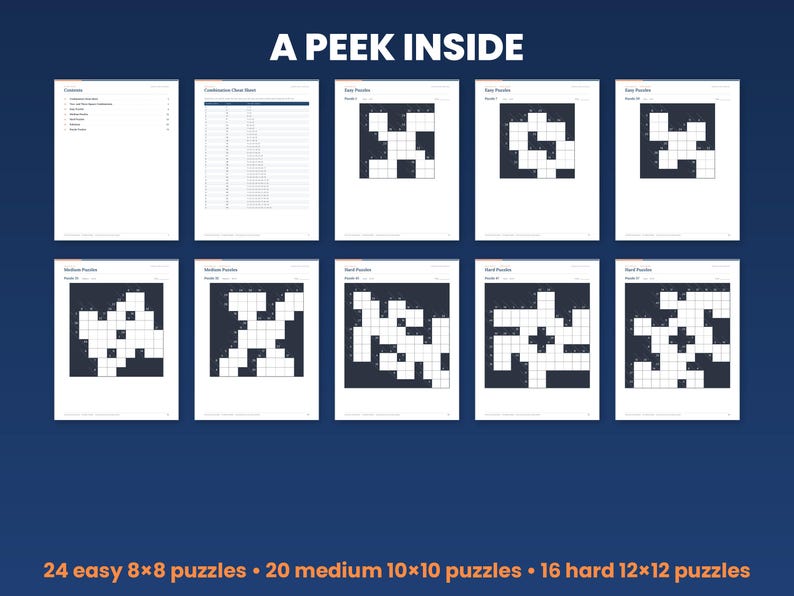 Preview grid of pages inside the kakuro puzzle book