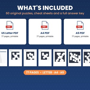What is included in the kakuro puzzle book: files, formats and 77 pages