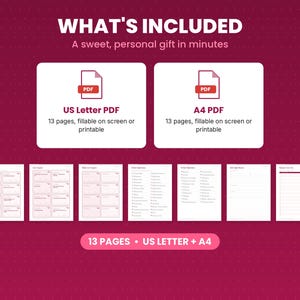 What is included in the love coupons: files, formats and 13 pages