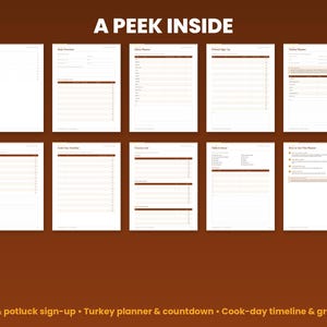 Preview grid of pages inside the thanksgiving dinner planner